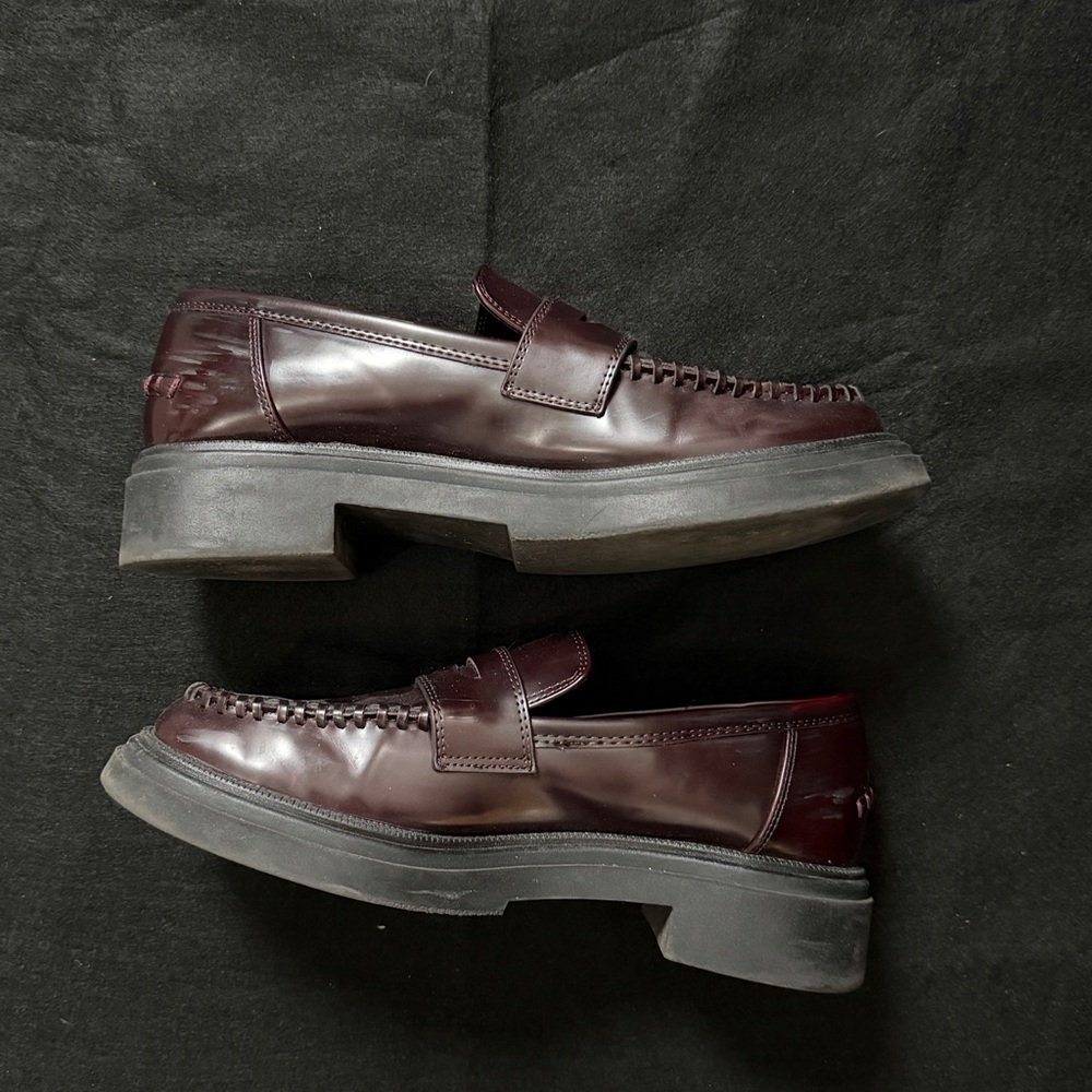 Zara Chunky Penny Loafers Wine Deep Burgundy Women’s Size 7.5 Or 38 - Picture 12 of 13